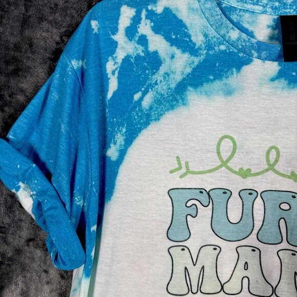 Women’s Dog Mom T Shirt “Fur Mama” Dog Lovers Blue Tye Dyed Shirt Adult Large - Picture 4 of 12